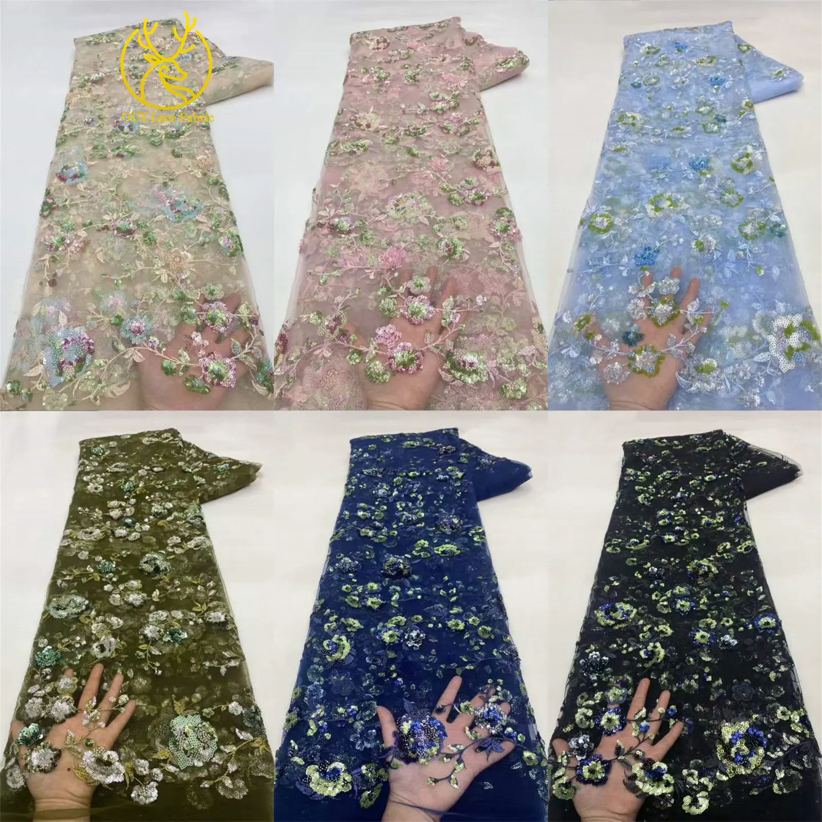 Elegantes Brautkleid mit Pailletten-Stickerei, Spitzenstoff 2026, Hochwertige Afrikanische Perlen-Tüllspitze für Damenkleider zum Nähen – Detail 3