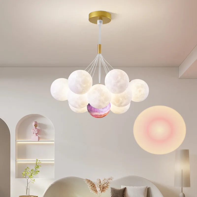 

Modern Children's Room Chandeliers Moon Bubble Ball Lamps Nordic Creative Warm Nursery Boy Girl Bedroom Living Room Chandelier