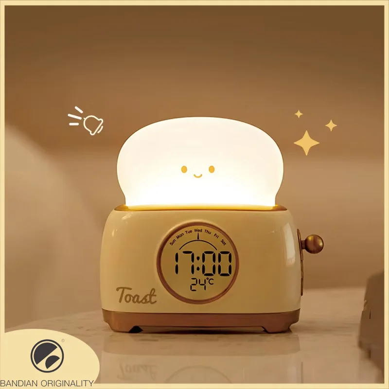 Breadman shape LED Alarm Clock Night Light Digital Clock Desktop Ornament Home Bedroom Bedside Decor with Temperature Display
