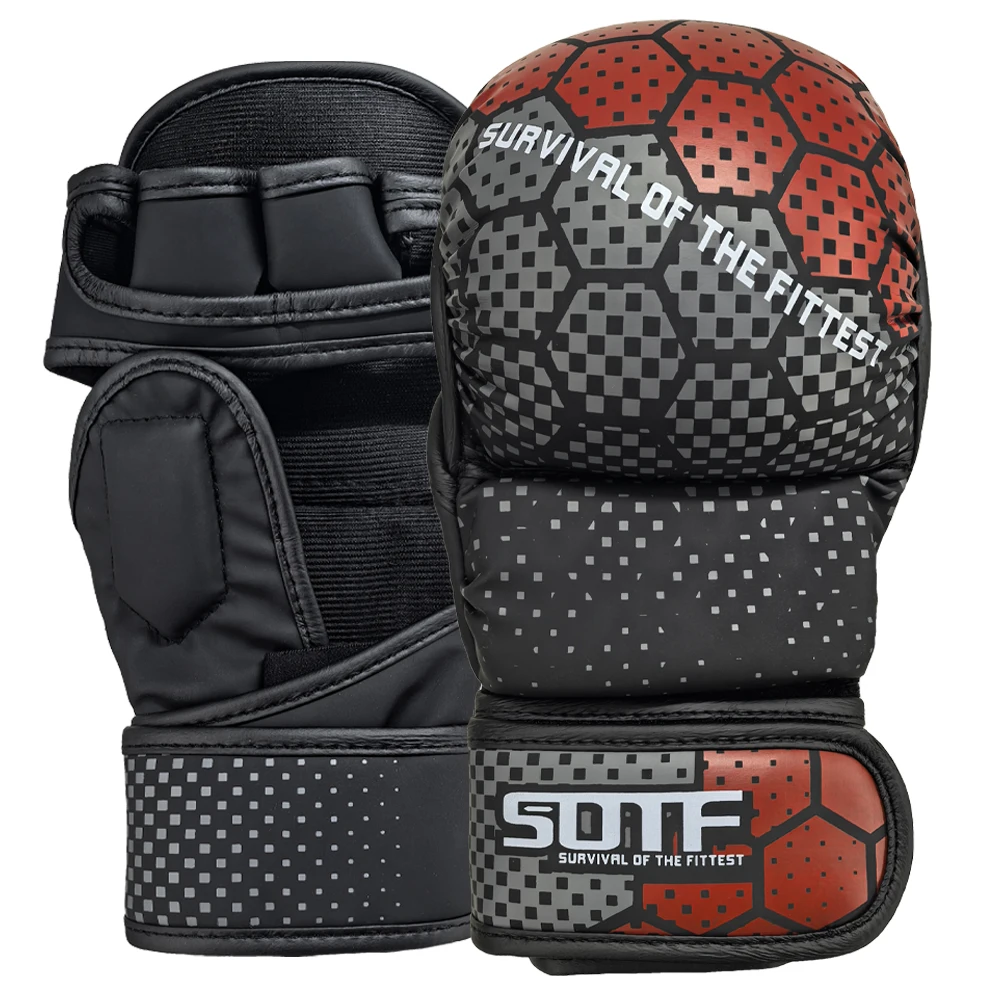 red MMA Boxing Training Gloves Half Finger Leather Cushion for Adult Sanda Boxing MMA Gloves Training Sandbag Knuckles