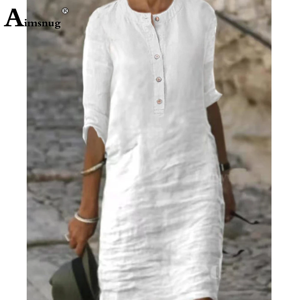 Oversized 3xl Women Boho Casual Linen Dress 2023 Summer Autumn Short Mini Dresses Ladies Half Sleeve Retro Button Up Beach Dress