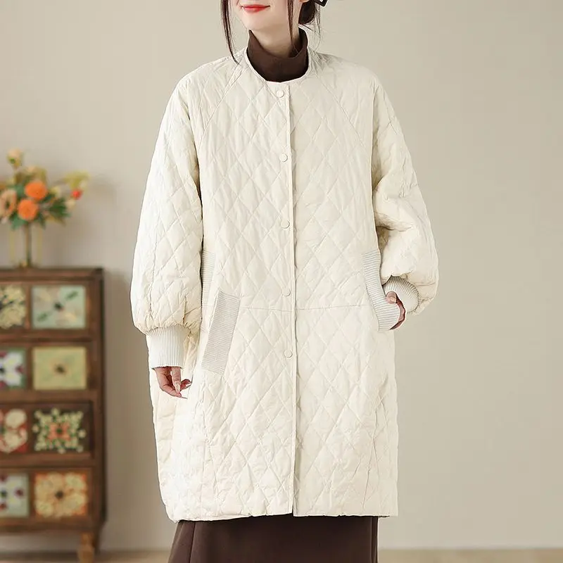 Oversized diamante xadrez para baixo jaqueta de algodão 2025 europeu feminino casaco longo leve jaqueta de algodão inverno parka novo casaco feminino