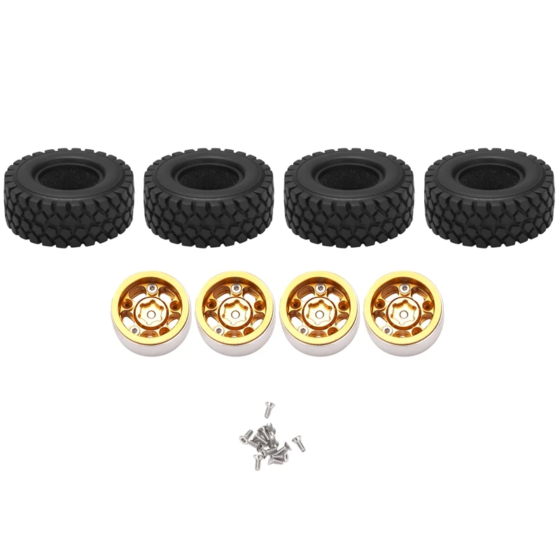 4PCS RC Car Wheel Rims Tires Set For SCX24 AXI00002 SCX24 AXI00001 SCX24 AXI90081 HBX2098B Upgrade Parts Yellow