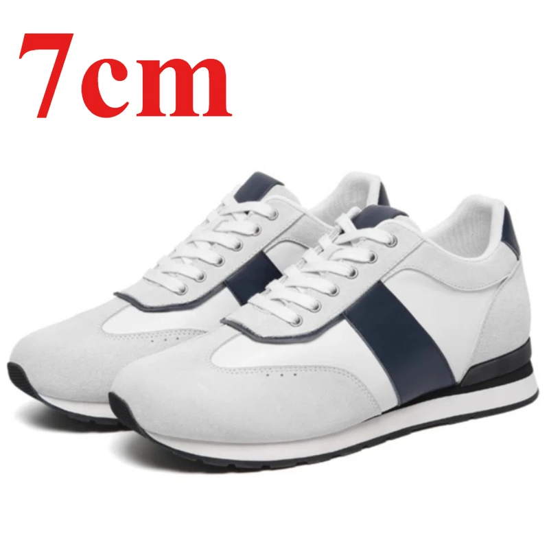 Ultra-light Soft Sneakers Sole Heightening Shoes for Men's 7cm Height Increasing Shoes Genuine Leather White Casua Travel Shoes