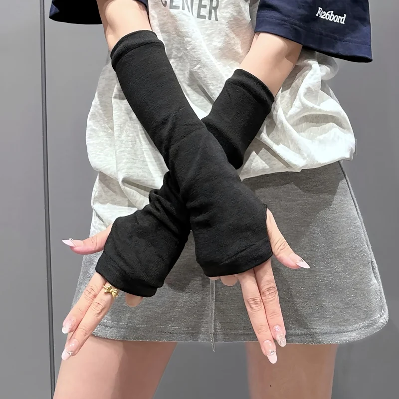 

Punk Y2K Gothic Lolita Sleeves Fingerless Gloves Cuff for Women Knitted Elbow Mittens Elastic Arm Warmer Unisex Hip-hop Gloves