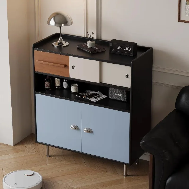 Medieval solid wood dining side cabinet, color matching locker