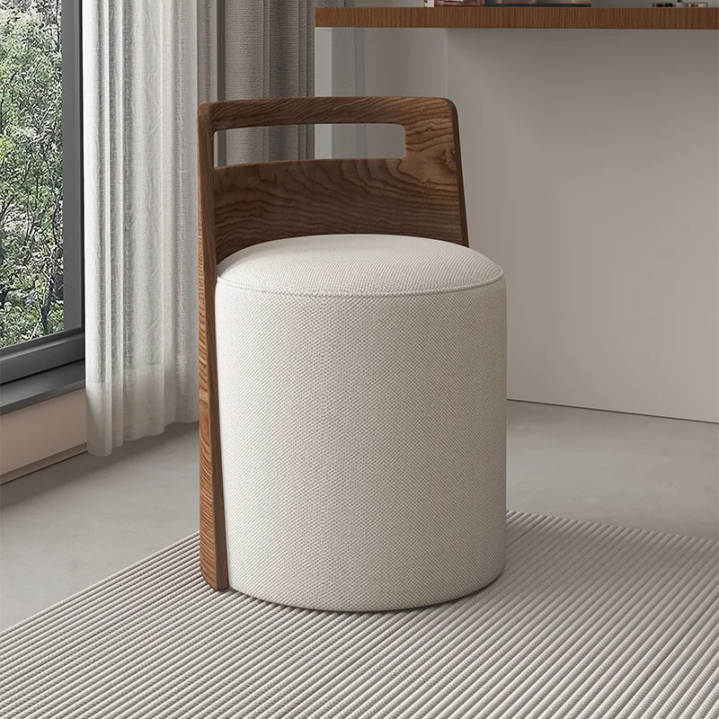 Nordic solid wood home dressing, shoe changing, low-backed stool, creative and simple walnut-colored round stool