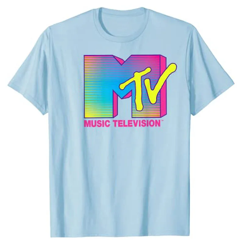 MTV Logo Fluorescent Colors Graphic T-Shirt Customized Products Men Clothing Letters Printed Short Sleeve Tee Tops