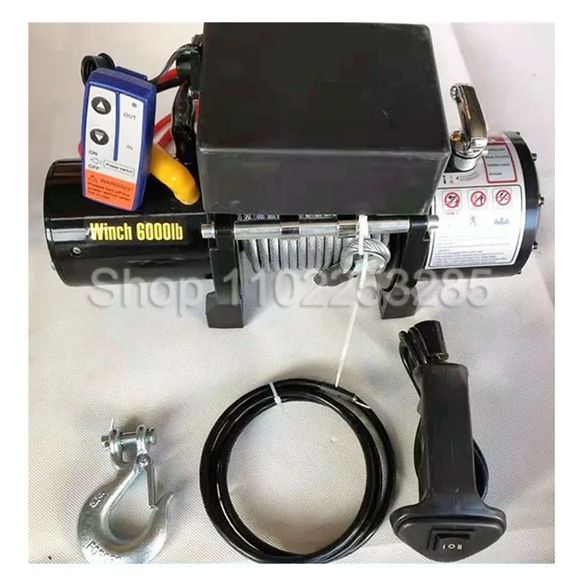 Electric winch 6000lbs 12V24V car winch is used for beach motorcycle self-rescue and rescue wire control + remote control winch