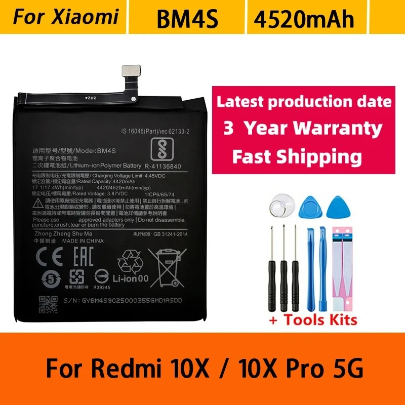 BM4S 100% 4520mAh For Redmi 10X 5G / Redmi 10X Pro 5G Replacement Phone Battery Batterie Bateria Batterij+Tools