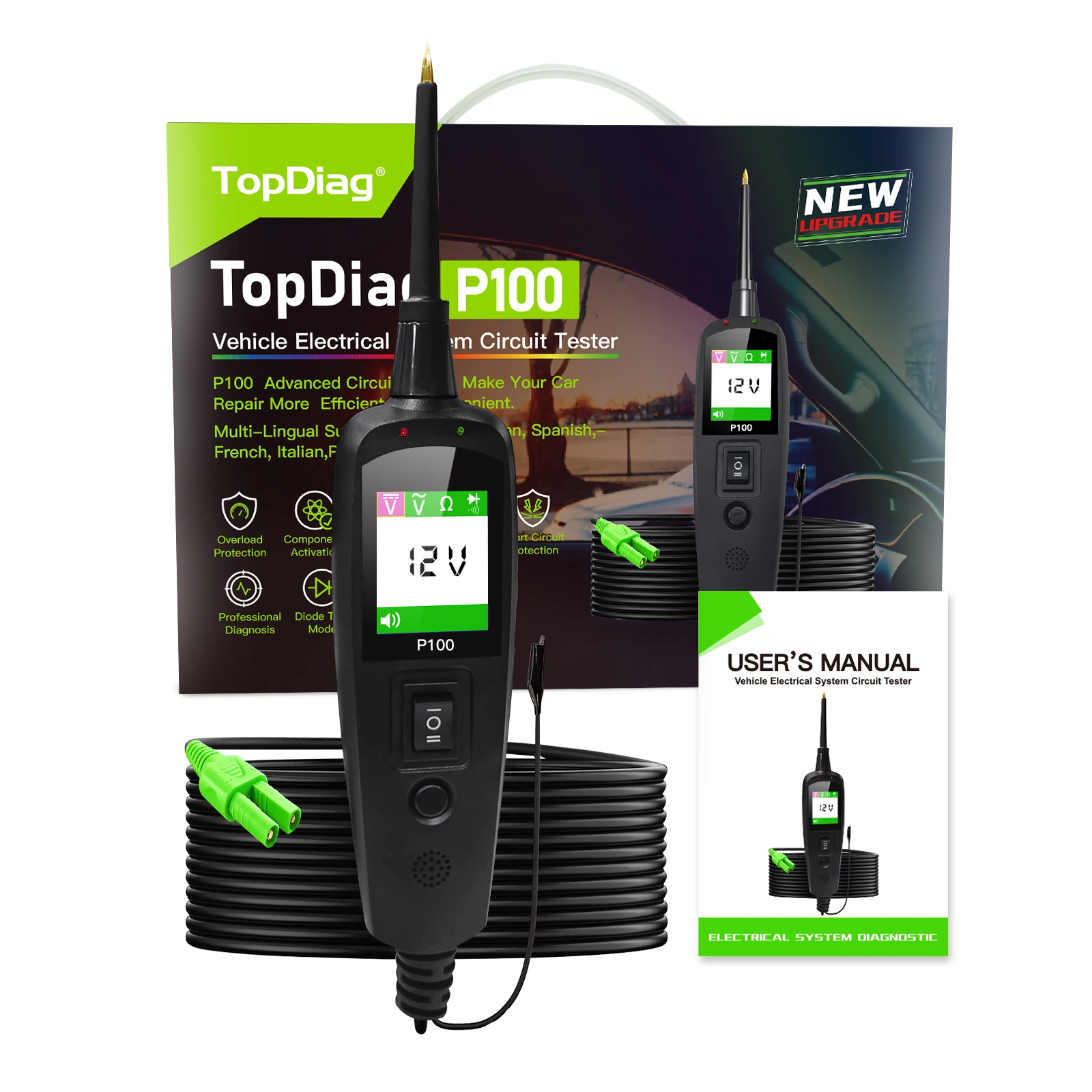 

Automotive Circuit Tester Kit Multimeter Oscilloscope Modes Power Supply Multilingual Ultimate Diagnostic Tool TOPDIAG P100 pro