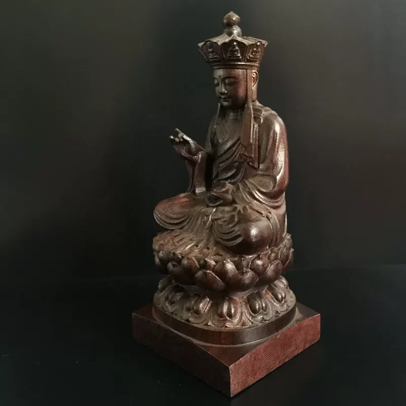 Hand-Carved Wood Ksitigarbha Buddha Statue - 7.9