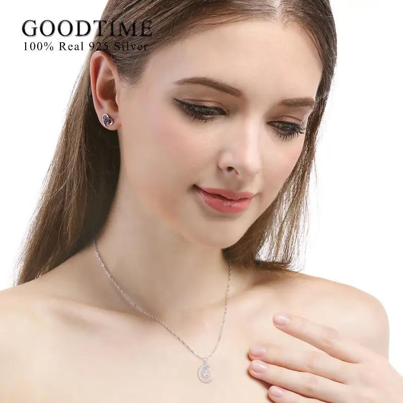 Fashion Women Necklace Pure 100% 925 Sterling Silver Moon Waterdrop Zircon Jewelry Clavicular Chain Wedding Gift For Bride