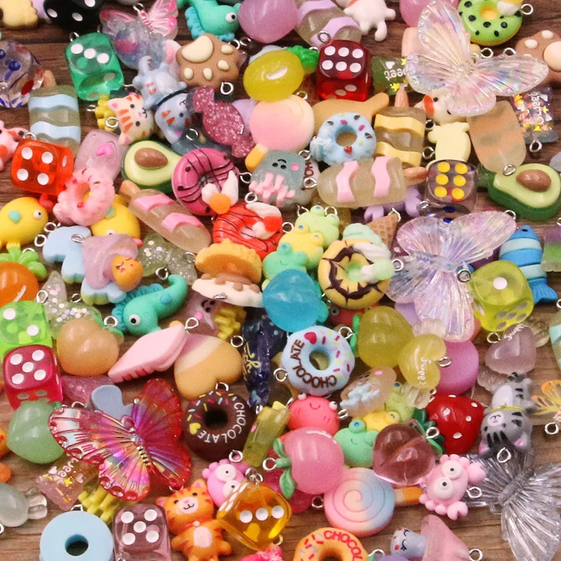 300g Various styles of cartoon animals and fruit flowers randomly mixed resin pendants diy earrings jewelry accessories