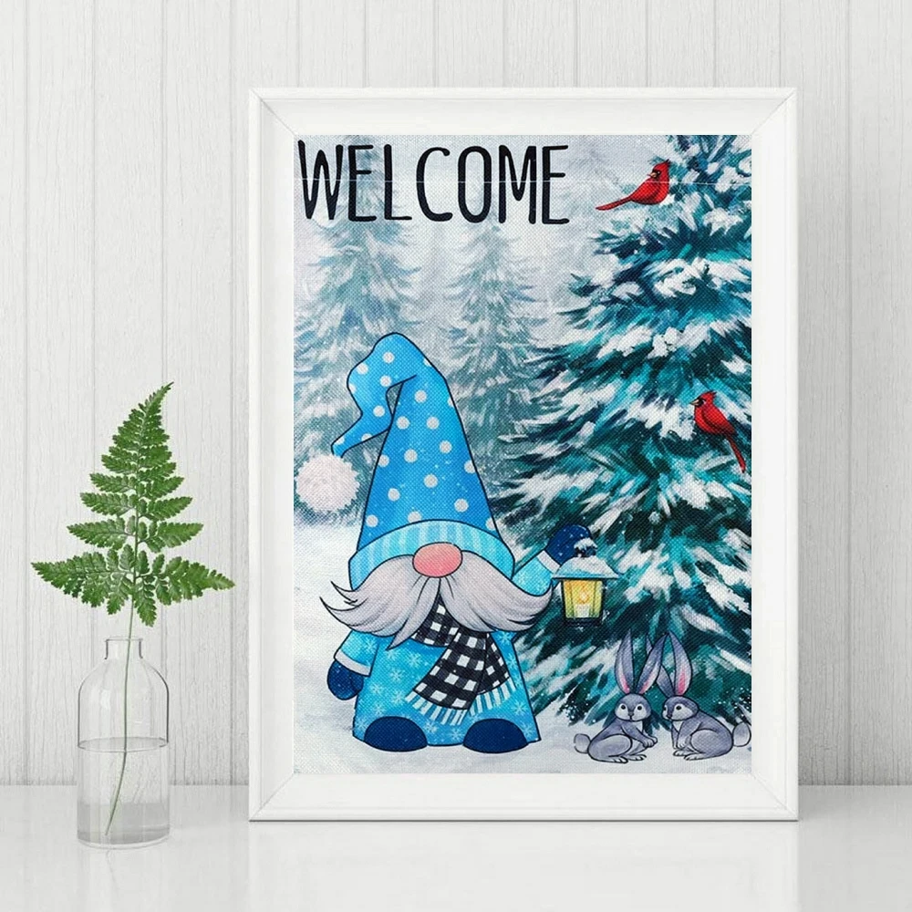 Blue Winter Snow Gnome Welcome AB Diamond Painting Embroidery Cartoon Goblin Cross Stitch Mosaic Pictures Handmade Home Decor