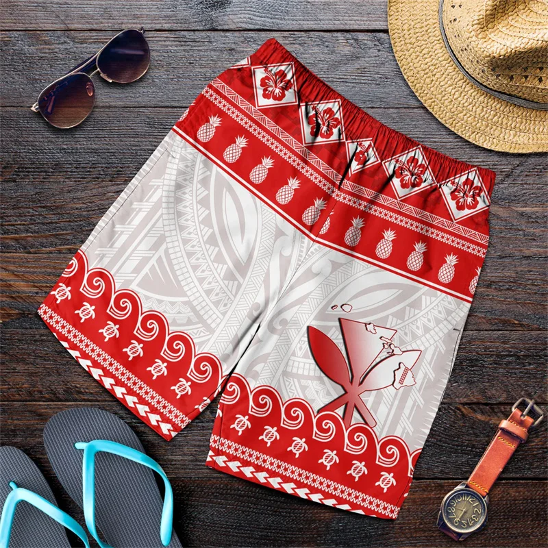 Hawaii Christmas Men Shorts Santa Claus Beach Shorts Polynesian Swim Short Trunks Gym Ice Shorts Boy Board Short Pants Hombre