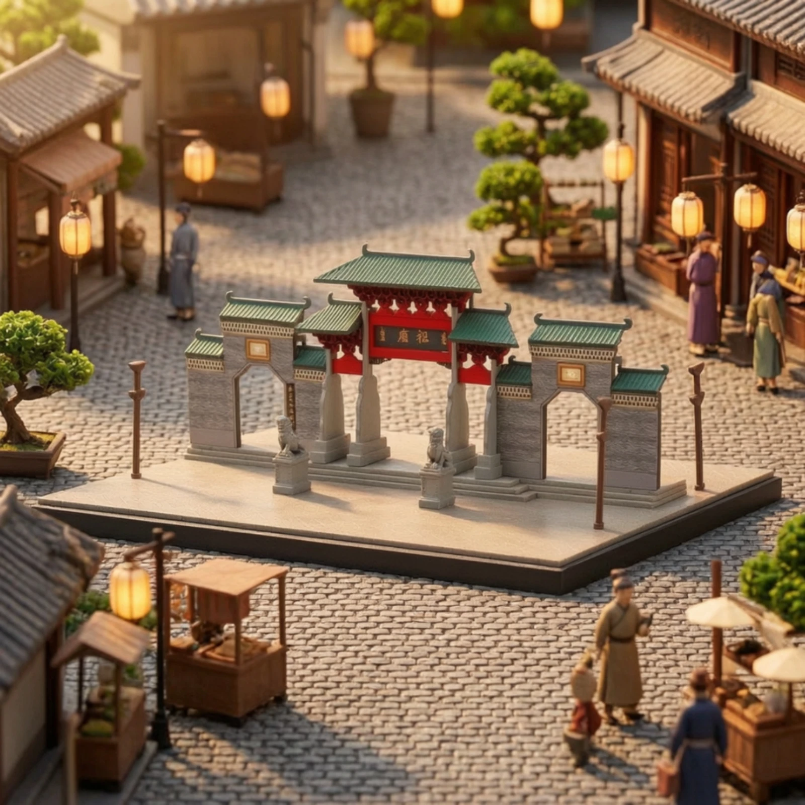 Miniature Temple Gate 1:64 Scale Temple Model Scenic Model with Base Traditional Chinese for Collectors, Shelf Display view 4