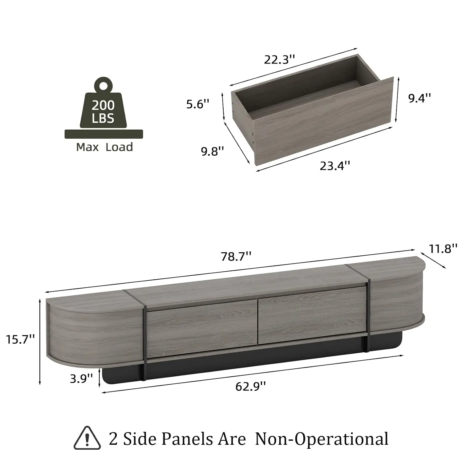 Modern TV Stand for 55-75 Inch Grey Console with Drawers & Storage Curved Round Edge Living Room Bedroom, Customized
