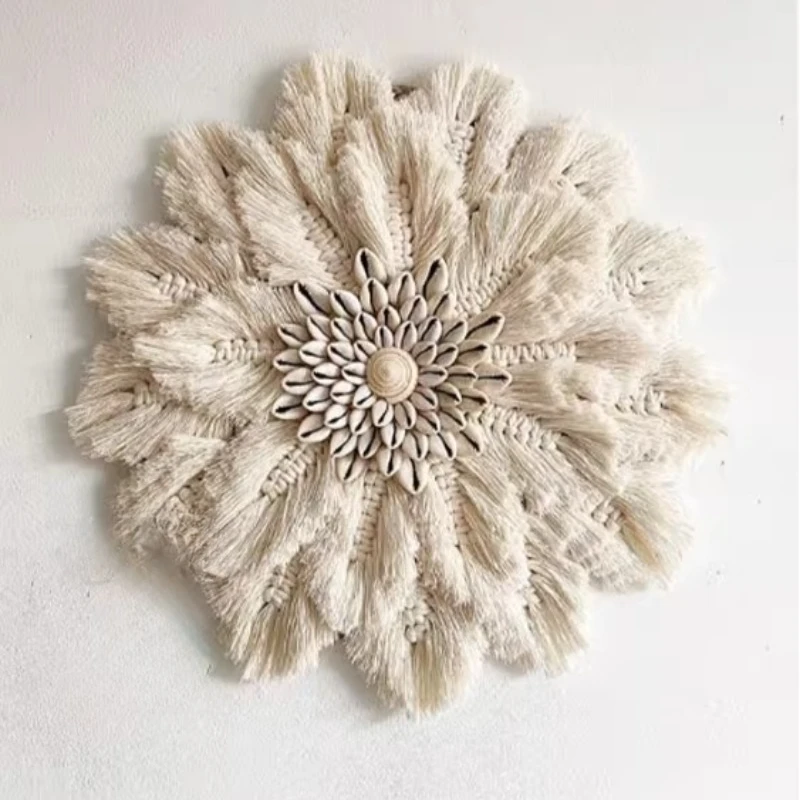 

‌Instagram Aesthetic Wall Tapestry - Handwoven Fringe with Cotton Rope & Feathers | Creative Background Wall Hanging Decor