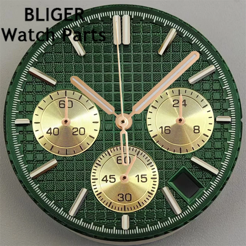 BLIGER-Cadran de montre à quartz avec aiguilles, cadran Shoous vert, adapté au mouvement VK63, pièces de montre modifiées, 31.5mm, VK63