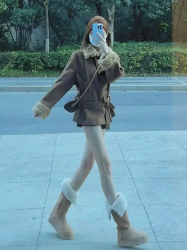 

Ретро-корейское модное шерстяное пальто с поясом для утяжки талии, уникальное, маленького размера, красивое зимнее пальто для женщин