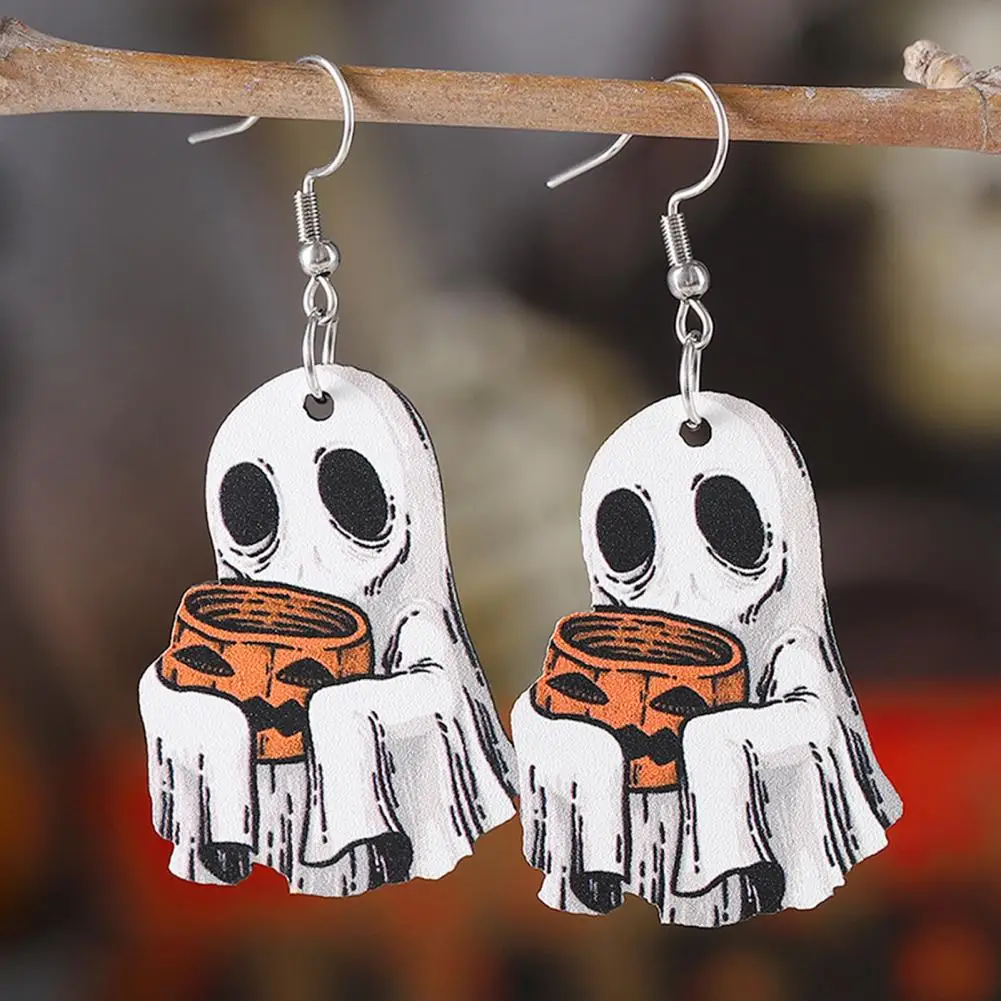 Ghost Drop Earrings Spooky Halloween Ghost Earrings Set Lightweight Wood Ghost Pumpkin Bucket for Women for Family for Women