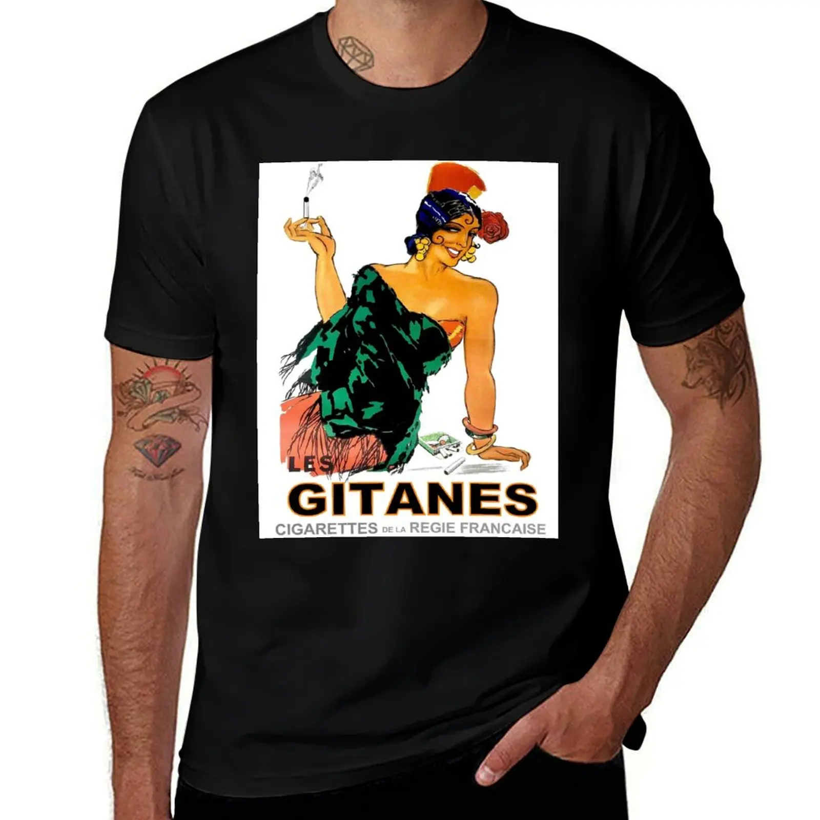 LES GITANES L خمر السجائر النادرة ريجي فرانسيز الإعلان تي شيرت مطبوع تي شيرت رجل مصمم تي شيرت #1