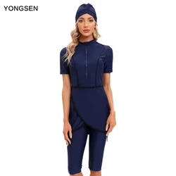 YONGSEN Women Modest Hijab Muslim Swimsuit Islamic swim wear Burkini With Swim Hat Sport Swimwear Ladies Short Sleeve Print Mode