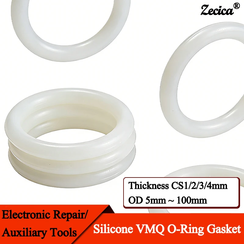 

50 Pcs VMQ O Ring Gasket CS1/2/3/4mm OD5~100mm White Food Grade Nontoxic Good Sealing Cooker Washer Silicone Rubber Seal Gaskets