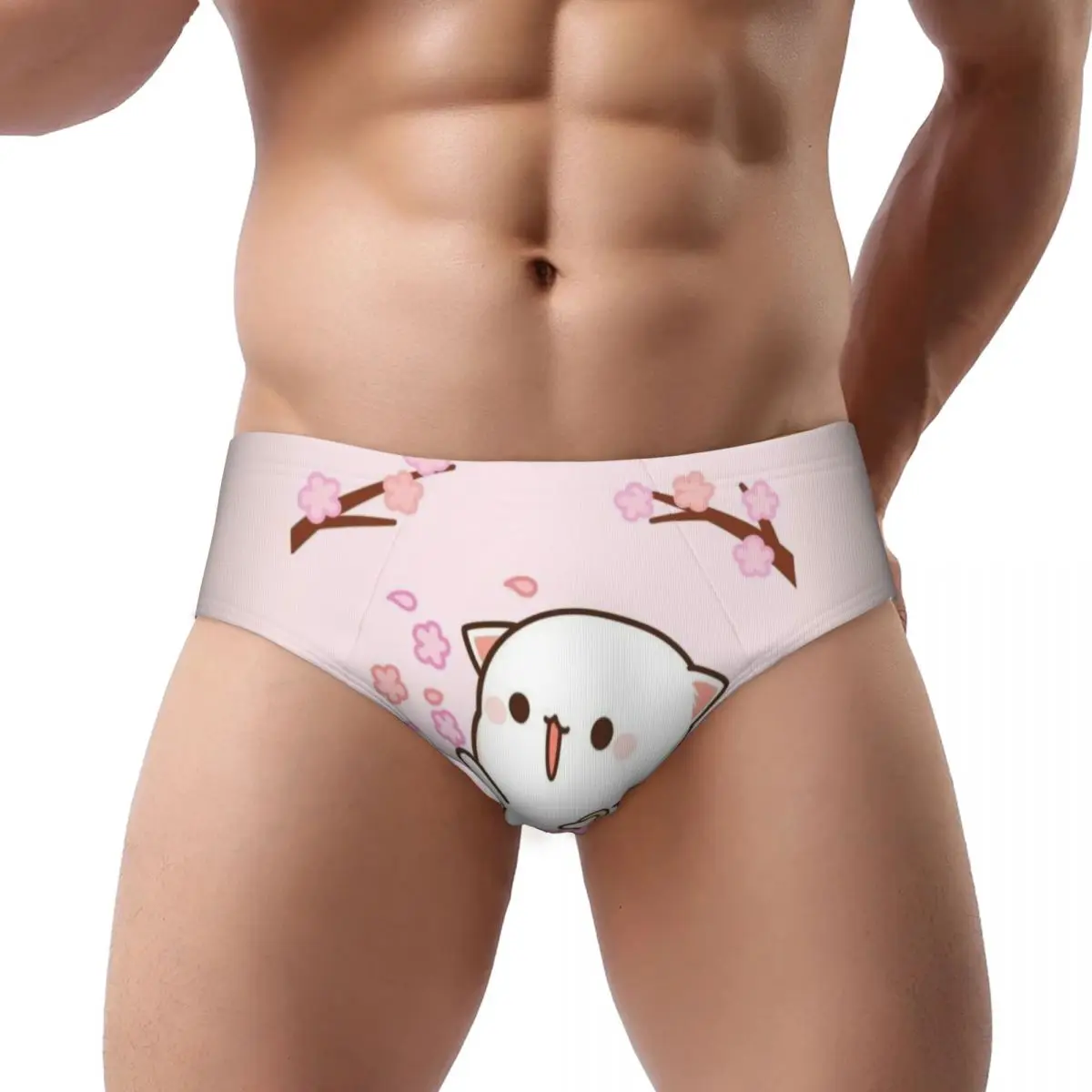 Custom Kawaii Mochi Cat Peach And Goma Briefs Underwear Men's Comfortable Stretch Panties