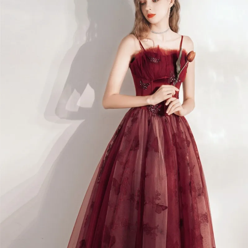 Toasting dress new red banquet elegant temperament back strap