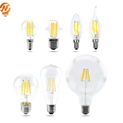 Bombilla LED E14 E27 de 220V, filamento Vintage de cristal, 2W, 4W, 6W, 8W, Decoración Retro incandescente, ampolla de lámpara de iluminación LED