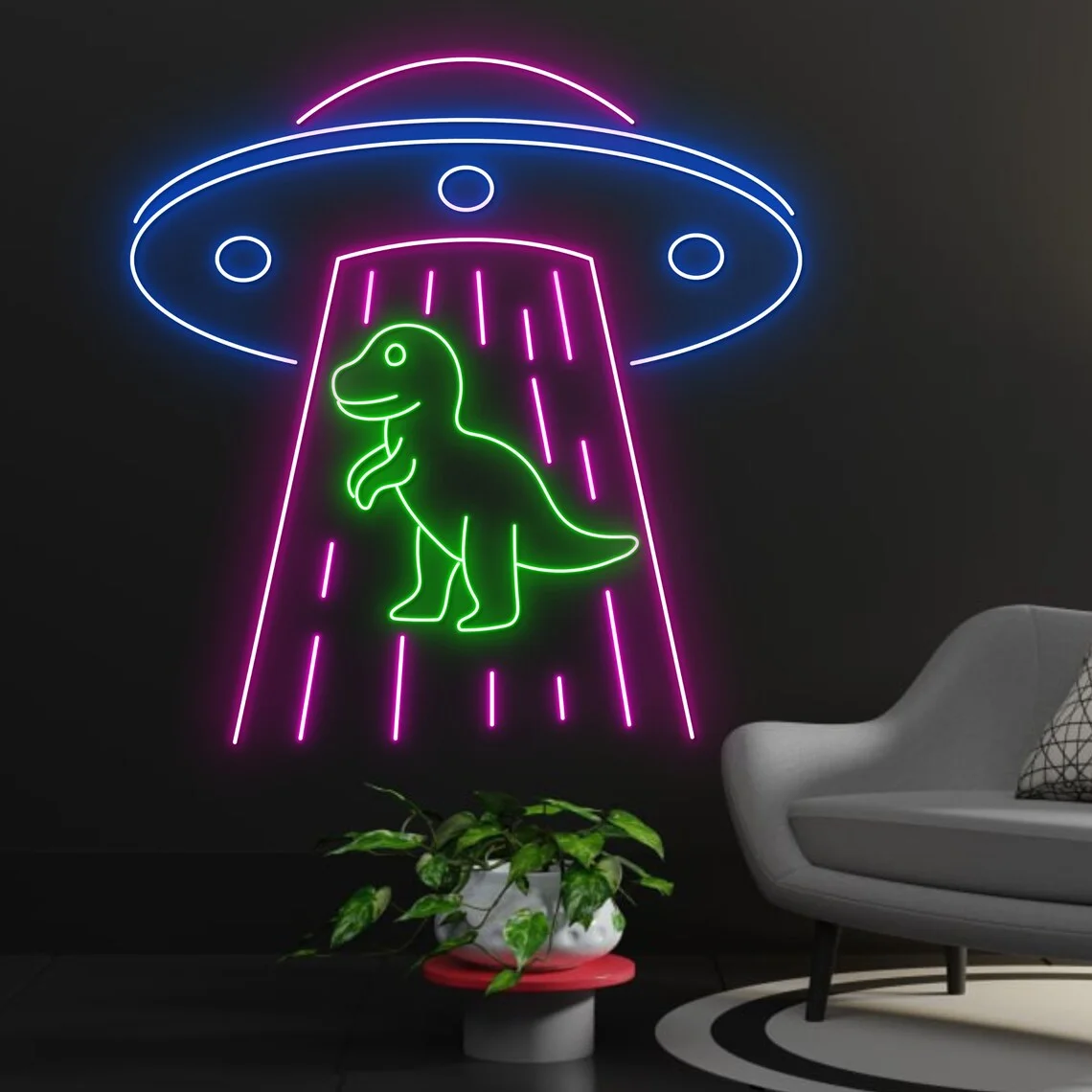 UFO Fish Led Neon Sign Animal Space Led Lights Wall Art Hanging Restaurant Coffee Business Shop Sign Game Room Bedroom Kids Lamp