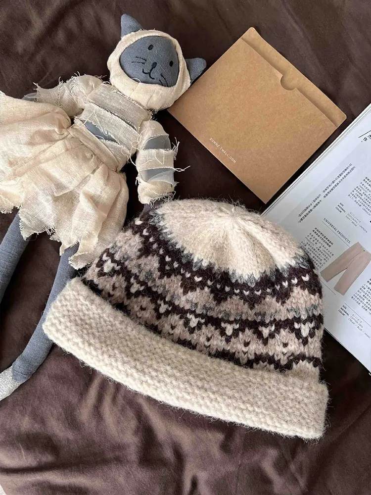 Retro Jacquard Gestrickte Mützen Kappe Für Männer & Frauen Winter Warme Unisex Mit Kapuze Hut Balaclava Caps Outdoor Ski Beanie Kalten hut Motorhaube – Detail 7