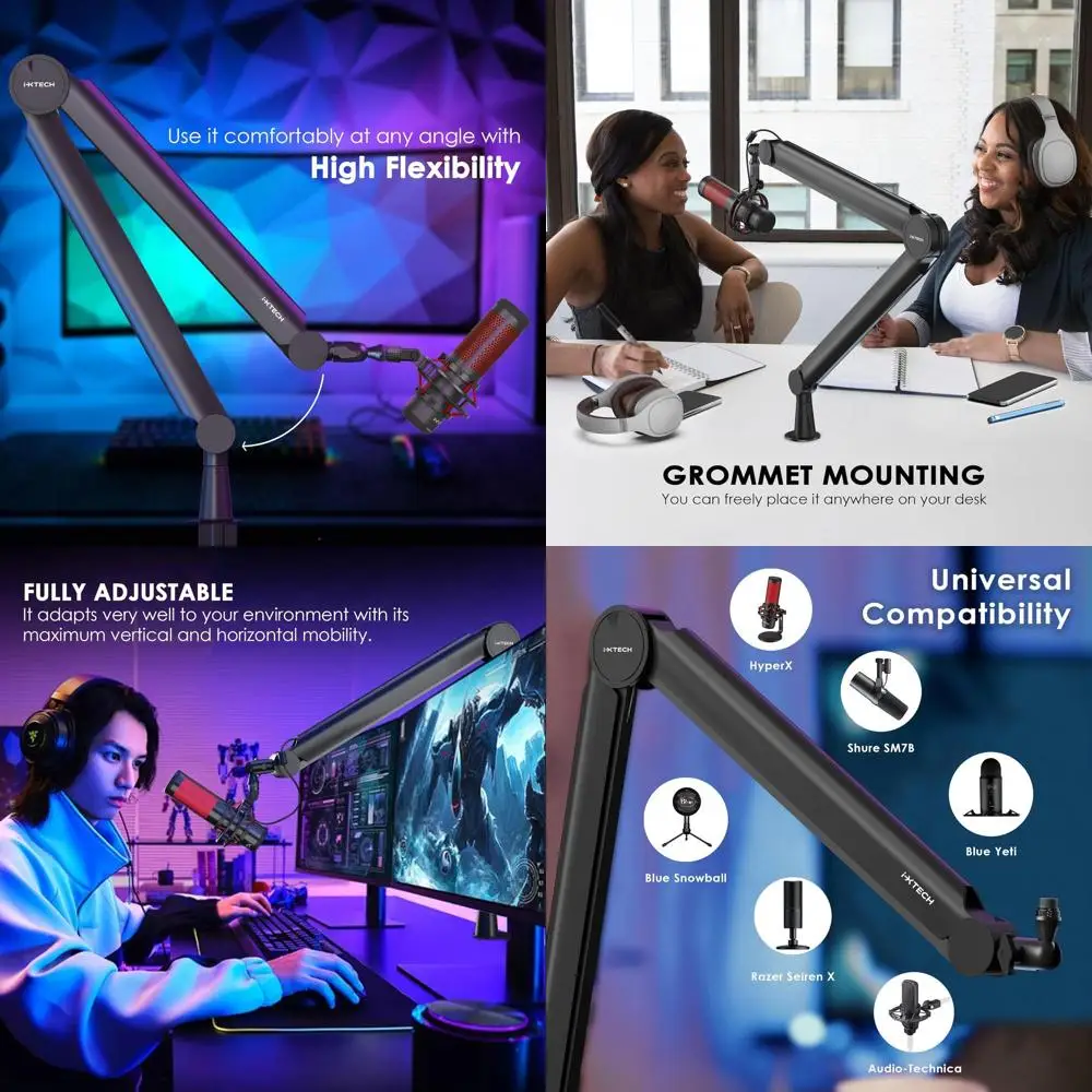 

Adjustable Premium Microphone Boom Arm with Desk Clamp for 360° Rotation, Ideal for Podcasting, Video, Gaming, and Studio Record