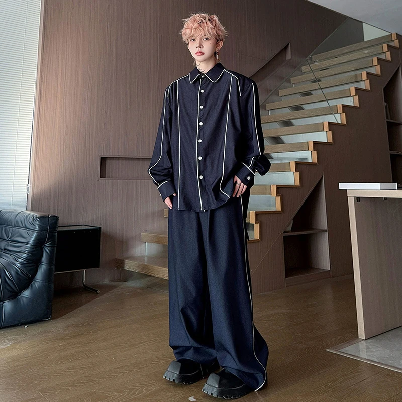 LUZHEN 2026 Spring New Edge Outline Elegant Handsome Long Sleeve Shirts Men Fashion Straight Casual Pants Two-piece Sets JY5896