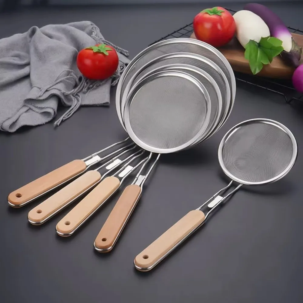 New Wooden Handle Stainless Steel Strainer Fine Mesh Easy To Clean Fine Mesh Strainer Flour Filter