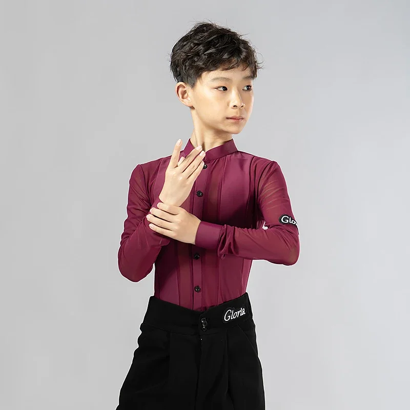 

Boys Latin Practice Wear Long Sleeve Stage Performance Costume Modern Dancing Outfit Tango Dancewear Ballroom Dance Shirt