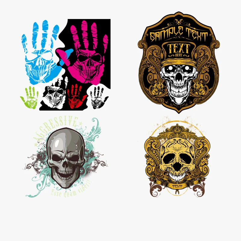 DIY Punk Skull Heat Transfers Patch Iron On Transfers For Clothing Patch Palm Jacket Motorcycle Hip Hop Cool Sticker For T-Shirt