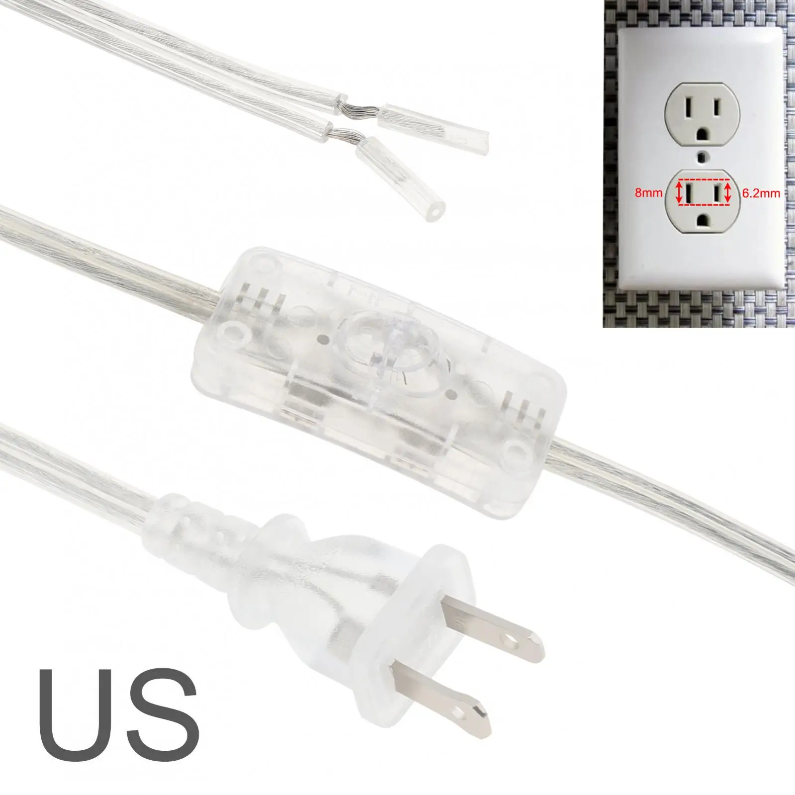 Lamp Cord SPT-2 18AWG Replacement Power Cord for Wiring with Button Switch, US Plug, Transparent Extension Cable