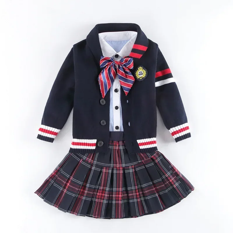 Crianças uniforme escolar meninas meninos camisola superior saia calças colarinho terno xadrez coreano algodão jardim de infância roupas japonesas