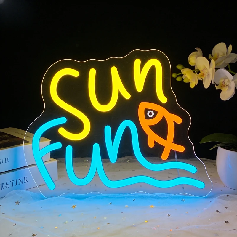 

Светодиодная неоновая вывеска Sun Fun для спальни, гостиной, домашнего декора, вечеринок, настенное искусство, освещение, подарок, желтый, синий, оранжевый, неоновая лампа на заказ