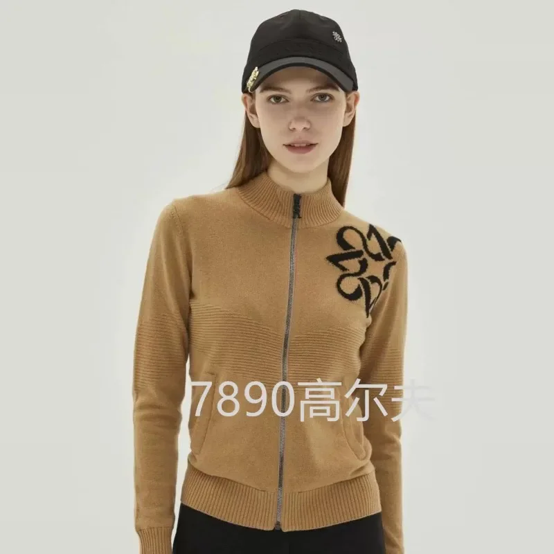 ST ANDREWS 2024 Women's Golf Sportswear Autumn Stand-up Collar Long Sleeve Comfortable Zipper Knit Cardigan