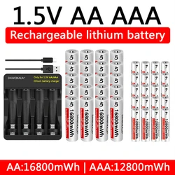 AA AAA rechargeable battery 1.5V lithium battery remote Wholesale For Mouse Flashlight Fan Game Machine electric toy + charger