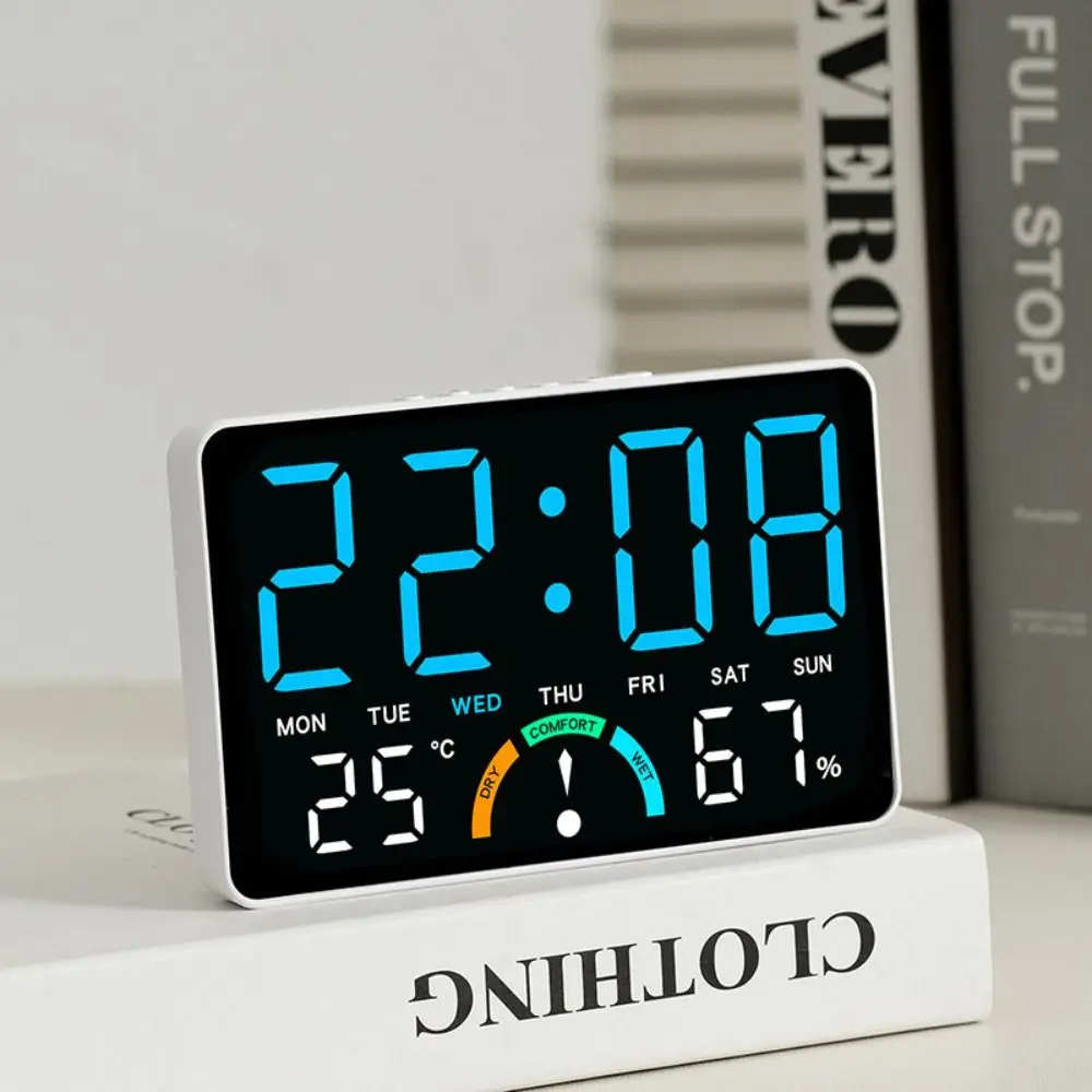Wall-mounted Electronic Wall Clock Temperature Multi-functional Digital LED Clocks Calendar Voice Control Display Table Clock