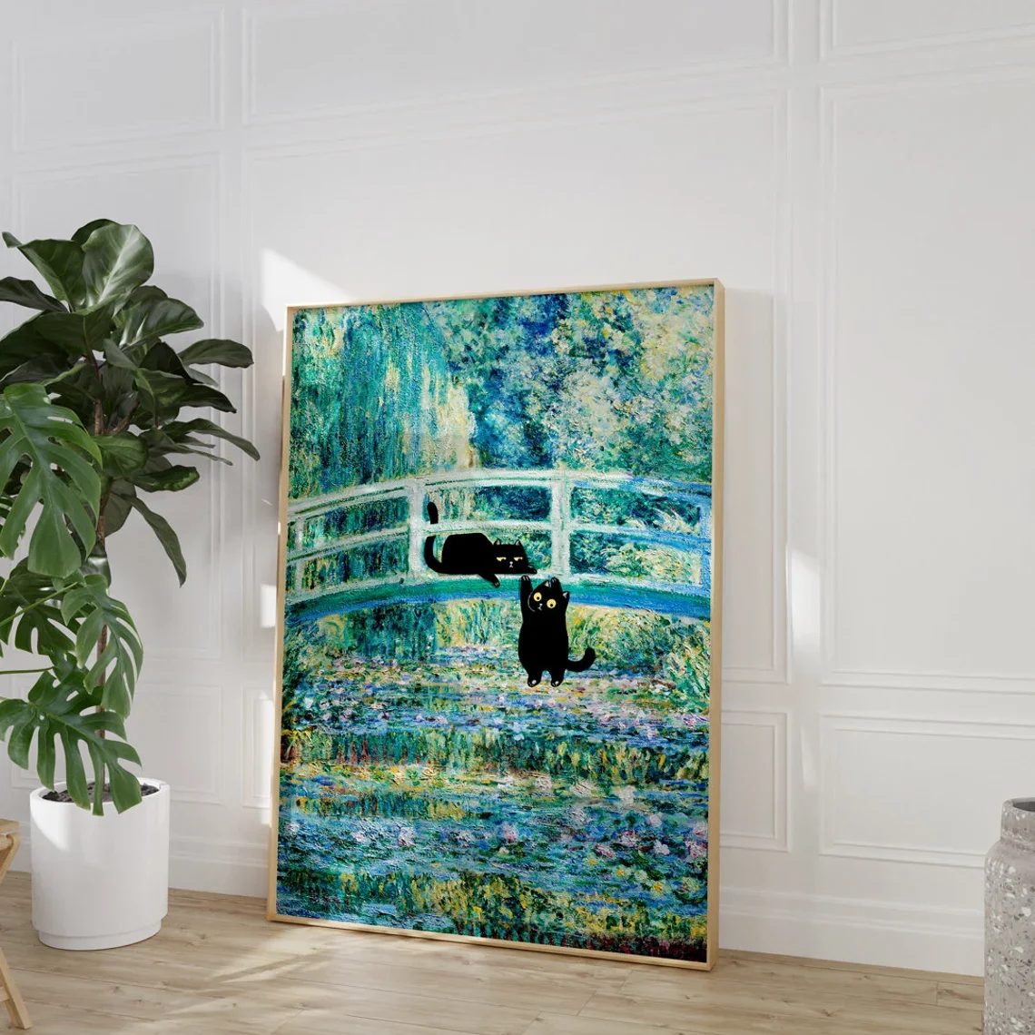 Bridge over a Pond of Waterlilies Cat Print, Claude Monet Poster, Cat Art, Animal Poster, Wall Art, Poster Gift Idea, Wall A