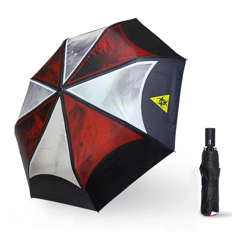 Paraguas de lluvia automático de 3 pliegues, revestimiento negro, protector solar resistente al viento, sombrilla de viaje, riesgo biológico, Resident Evil Zombie, moda