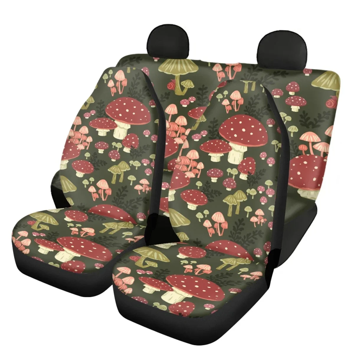 Car Seat Covers for Women Full Set Mushroom Pattern Detail Styling Universal Car Front and Back Seat Covers Anti-Slip Durable