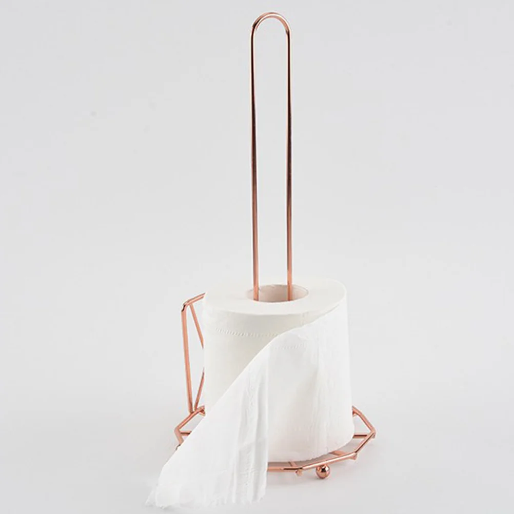

Metal Paper Towel Stand Rose Gold Decorative Design for Kitchen Office Tabletop Use Fits Standard Large Rolls Paper Roll Stand