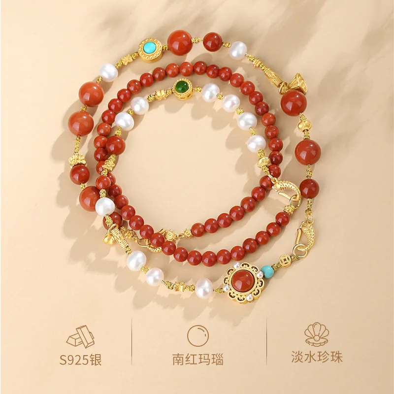 Natural Freshwater Pearl Agate Double-layer Bracelet Necklace Colorful Beaded Clavicle Necklace One with Multiple Straps